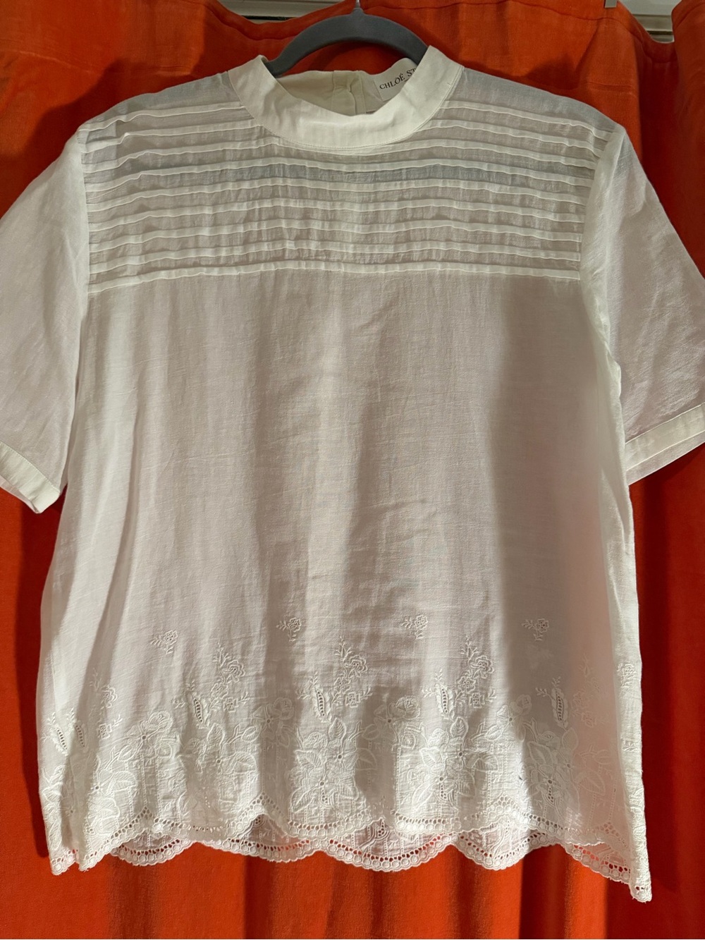 Chloe Stora (paris) Women’s White Pintuck Yoke Short Sleeve Blouse